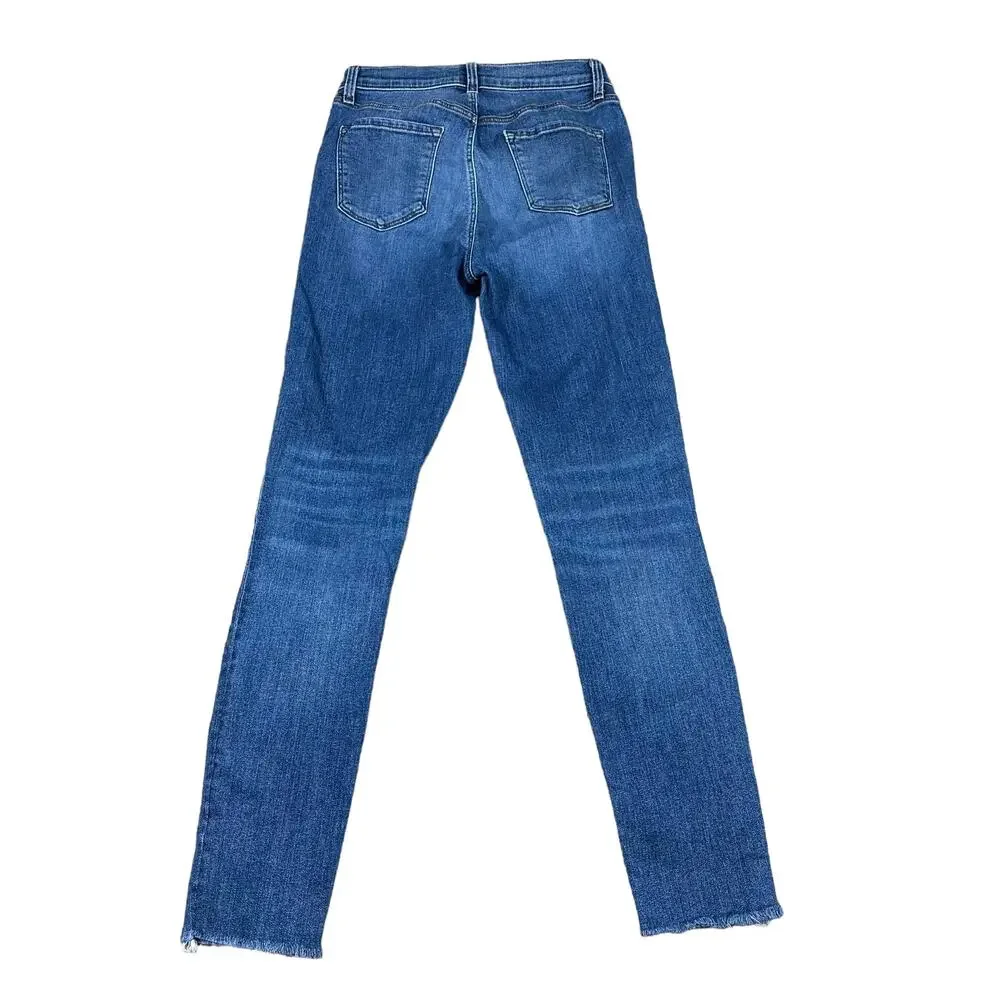 J‎ BRAND Leenah Blue Medium Wash Skinny Denim Jeans Size 26 Frayed Raw Hems - Picture 2 of 7